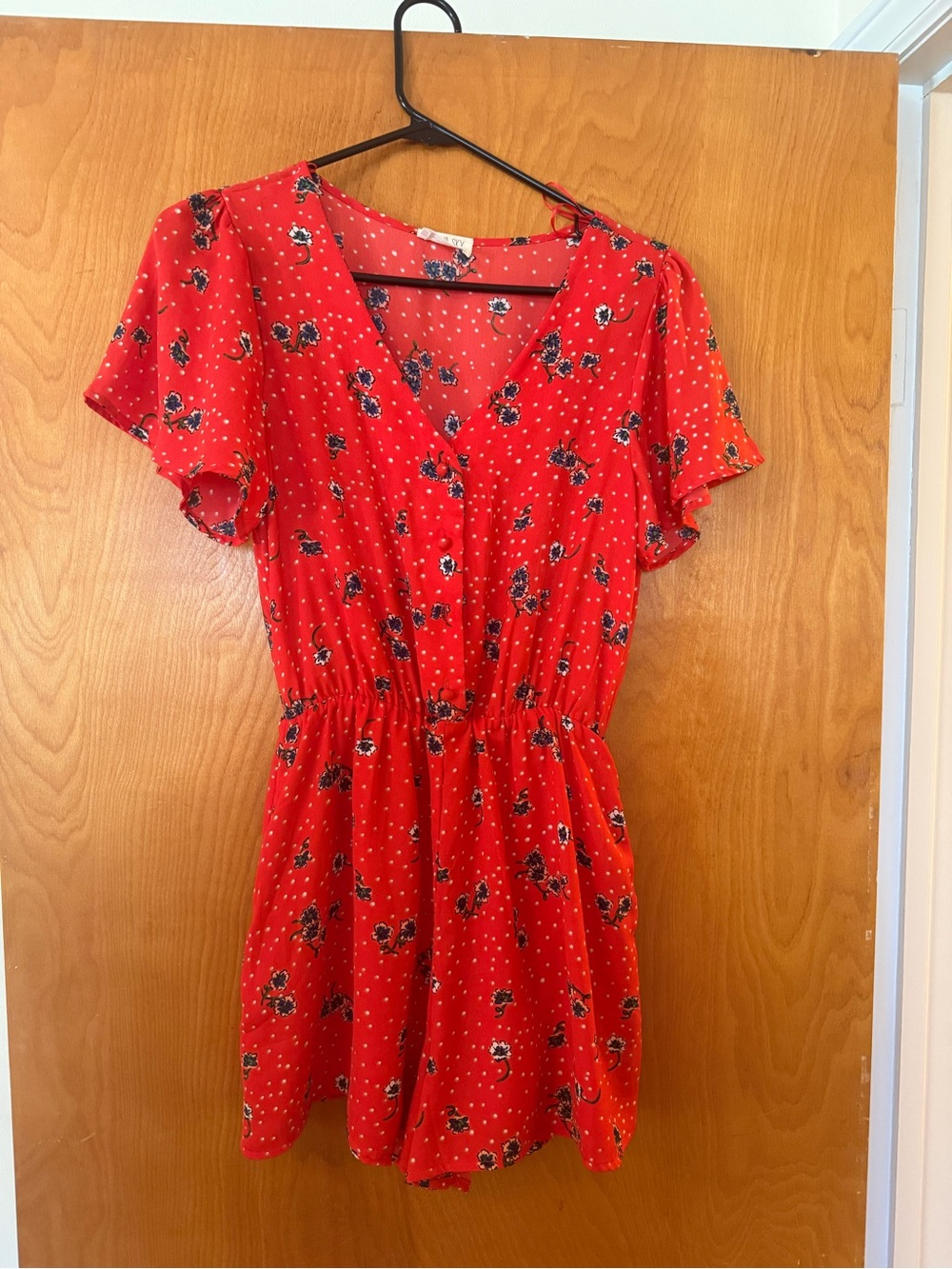 Red Floral V-Neck Short Sleeve romper